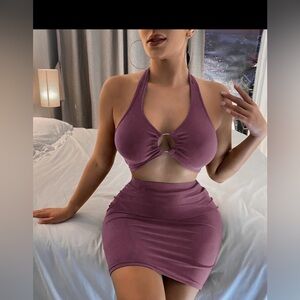 Purple Halter Top and Skirt Set